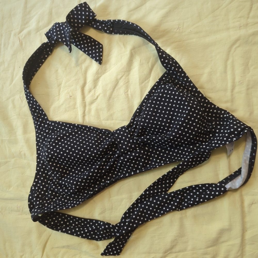 Land's End Black and White Polkadot Bikini Top Size 6